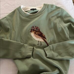 Like new embroidered + bedazzled floral bird green & yellow crewneck sweatshirt